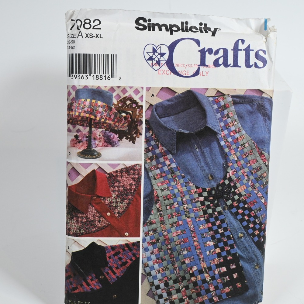 Simplicity 7082 Sewing Pattern Misses XS-XL Vest Shirt Hat Uncut Factory Folded
